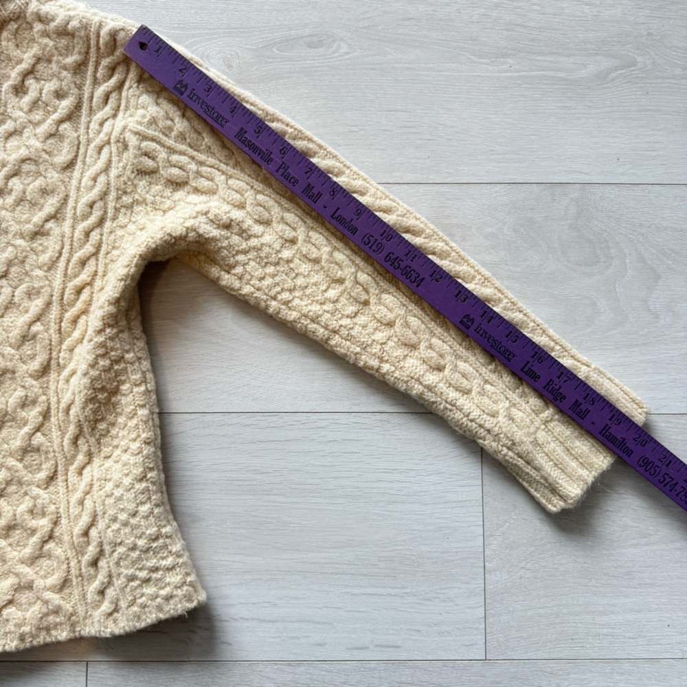 Irish Crafts Zip Up Cable Knit Fitted Sweater Merino Wool Made in Ireland - Picture 6 of 6